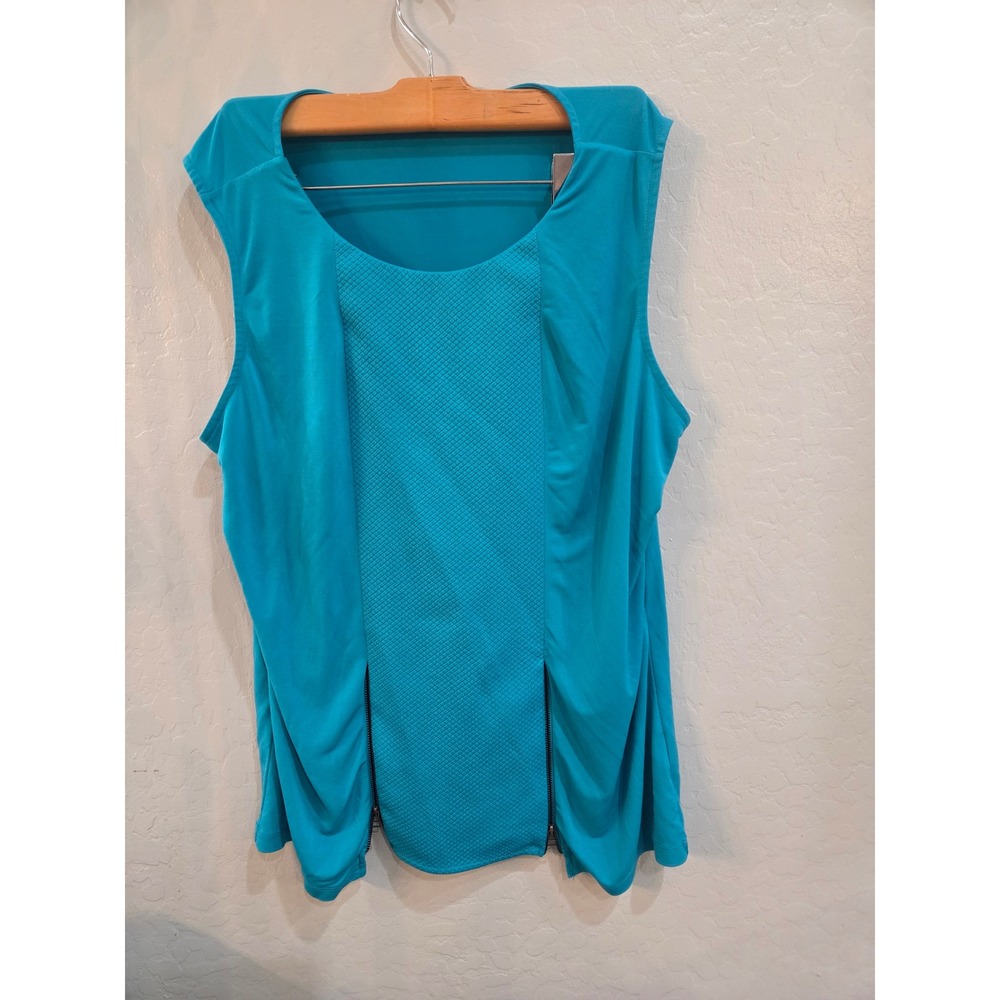 Vibrant‎ Turquoise Sleeveless Mixed Media Top with Quilted Panel and Side Zips